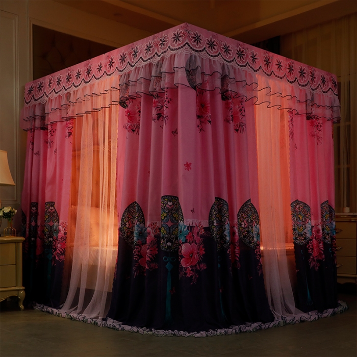 91家纺网 家纺一手货源 找家纺 艾晶美家纺 2021新款四季款豪华双杆双层蚊帐床幔 同心缘