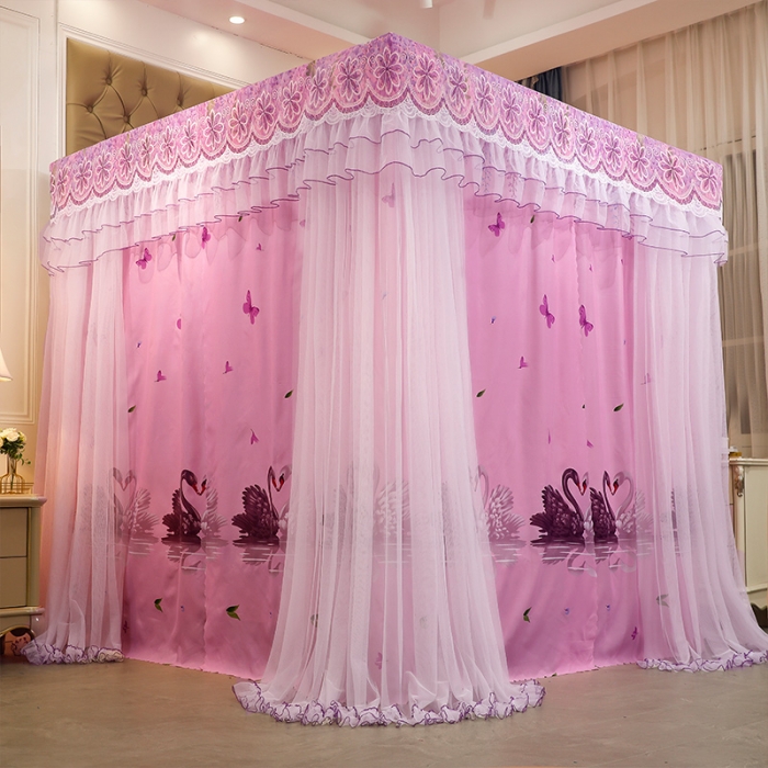 91家纺网 家纺一手货源 找家纺 艾晶美家纺 2021新款四季款豪华双杆双层蚊帐床幔 紫藤花