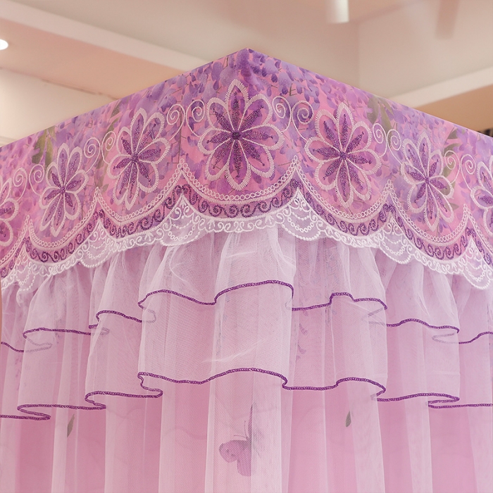 91家纺网 家纺一手货源 找家纺 艾晶美家纺 2021新款四季款豪华双杆双层蚊帐床幔 紫藤花