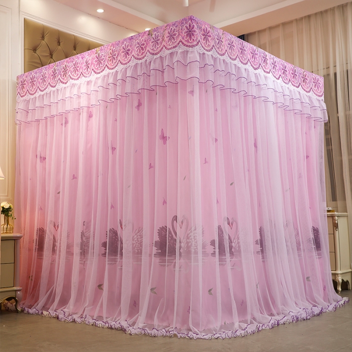 91家纺网 家纺一手货源 找家纺 艾晶美家纺 2021新款四季款豪华双杆双层蚊帐床幔 紫藤花