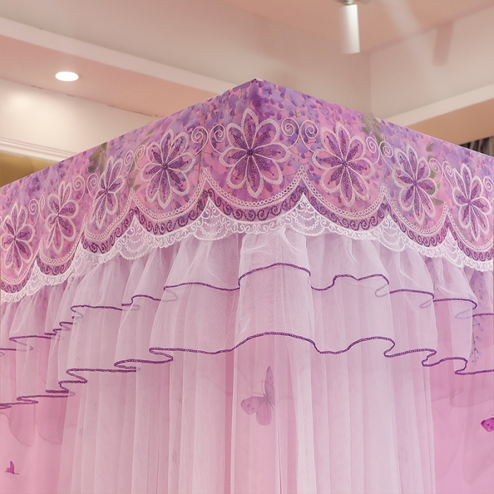 91家纺网 家纺一手货源 找家纺 艾晶美家纺 2021新款四季款豪华双杆双层蚊帐床幔 紫藤花