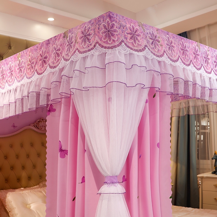 91家纺网 家纺一手货源 找家纺 艾晶美家纺 2021新款四季款豪华双杆双层蚊帐床幔 紫藤花