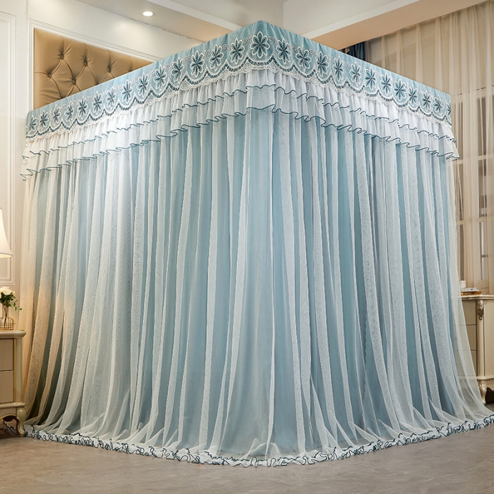 91家纺网 家纺一手货源 找家纺 艾晶美家纺 2021新款四季款豪华双杆双层蚊帐床幔 祖母绿