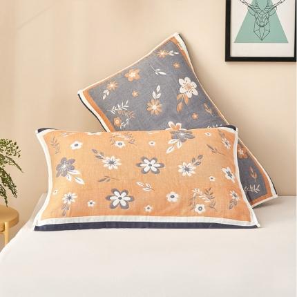 91家纺网 家纺一手货源 找家纺 朴尔四层全棉纱布一对儿童枕巾毛巾欧式枕芯盖巾 纷飞花雨-黄