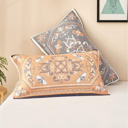 91家纺网 家纺一手货源 找家纺 朴尔四层全棉纱布一对儿童枕巾毛巾欧式枕芯盖巾 皇室贵族-黄