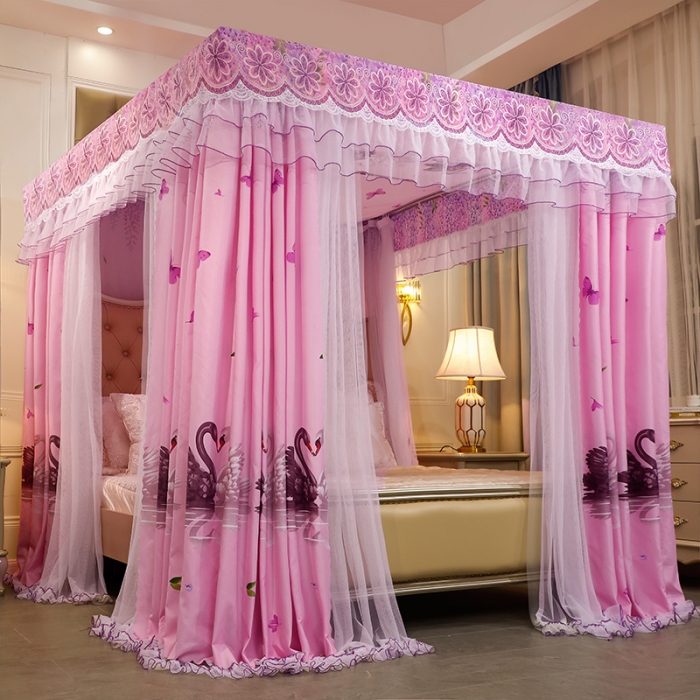 91家纺网 家纺一手货源 找家纺 艾晶美家纺 2021新款四季款豪华双杆双层蚊帐床幔 紫藤花