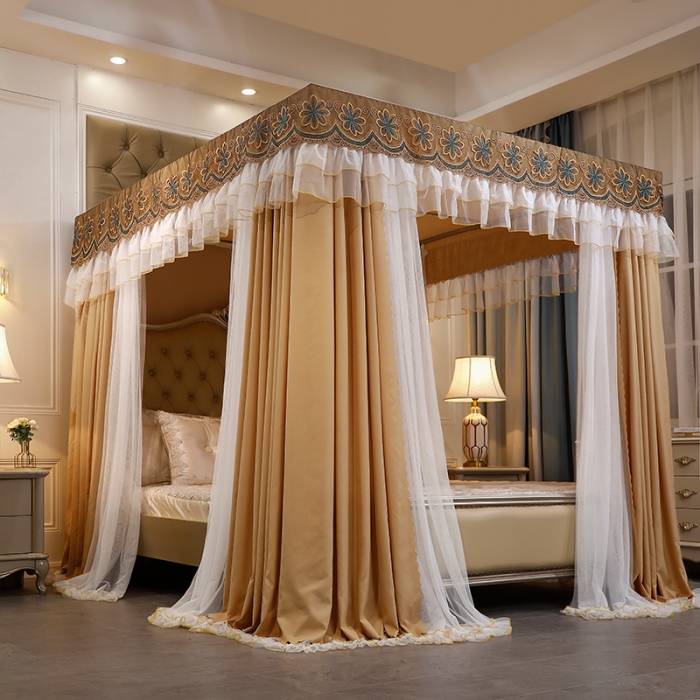 91家纺网 家纺一手货源 找家纺 艾晶美家纺 2021新款四季款豪华双杆双层蚊帐床幔 落日卡其