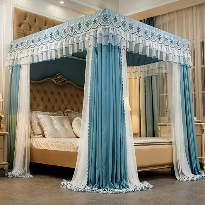 91家纺网 家纺一手货源 找家纺 艾晶美家纺 2021新款四季款豪华双杆双层蚊帐床幔 祖母绿