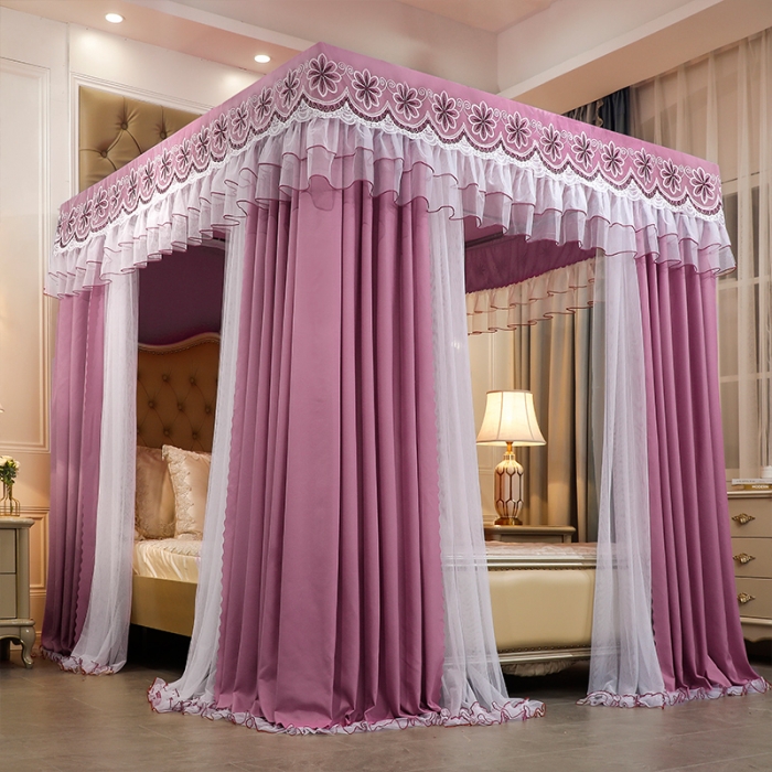 91家纺网 家纺一手货源 找家纺 艾晶美家纺 2021新款四季款豪华双杆双层蚊帐床幔 红豆沙