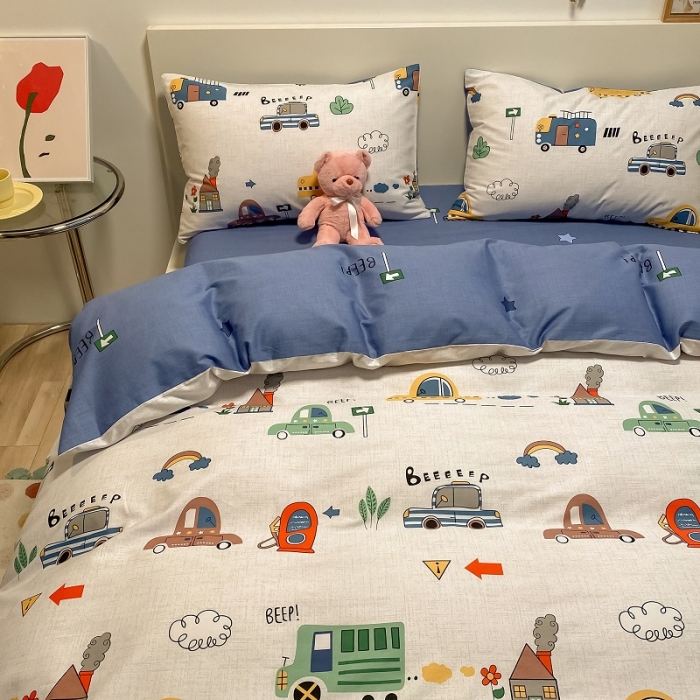 91家纺网 家纺一手货源 找家纺 吉象 2021全棉四件套纯棉四件套直播13070 汽车嘟嘟