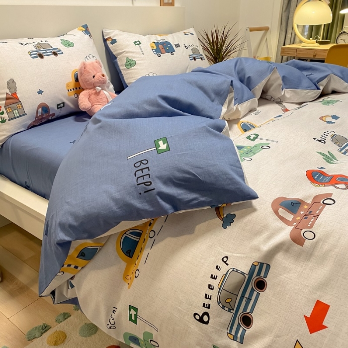 91家纺网 家纺一手货源 找家纺 吉象 2021全棉四件套纯棉四件套直播13070 汽车嘟嘟