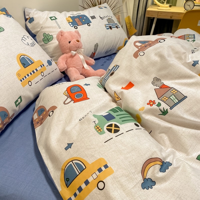 91家纺网 家纺一手货源 找家纺 吉象 2021全棉四件套纯棉四件套直播13070 汽车嘟嘟