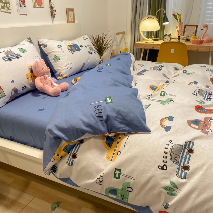 91家纺网 家纺一手货源 找家纺 吉象 2021全棉四件套纯棉四件套直播13070 汽车嘟嘟