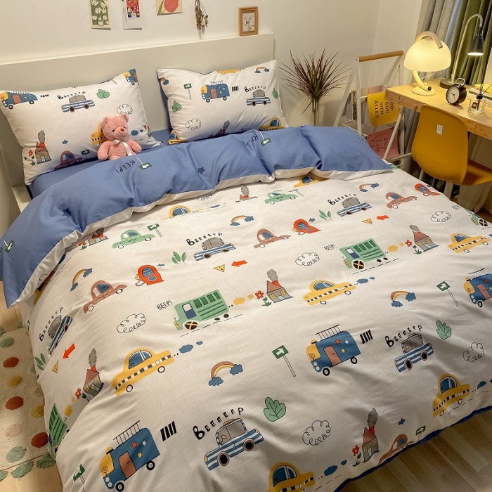 91家纺网 家纺一手货源 找家纺 吉象 2021全棉四件套纯棉四件套直播13070 汽车嘟嘟