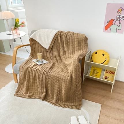 91家纺网 家纺一手货源 找家纺 流苏针织毯加绒毛线毯子羊羔绒双层毛毯空调被毛巾被午休毯 卡其色