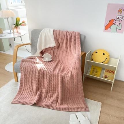 91家纺网 家纺一手货源 找家纺 流苏针织毯加绒毛线毯子羊羔绒双层毛毯空调被毛巾被午休毯 肉粉色