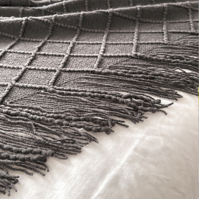91家纺网 家纺一手货源 找家纺 朴尔针织流苏搭毯搭巾盖毯沙发巾床尾毯床尾旗酒店毯毛毯 碳灰色