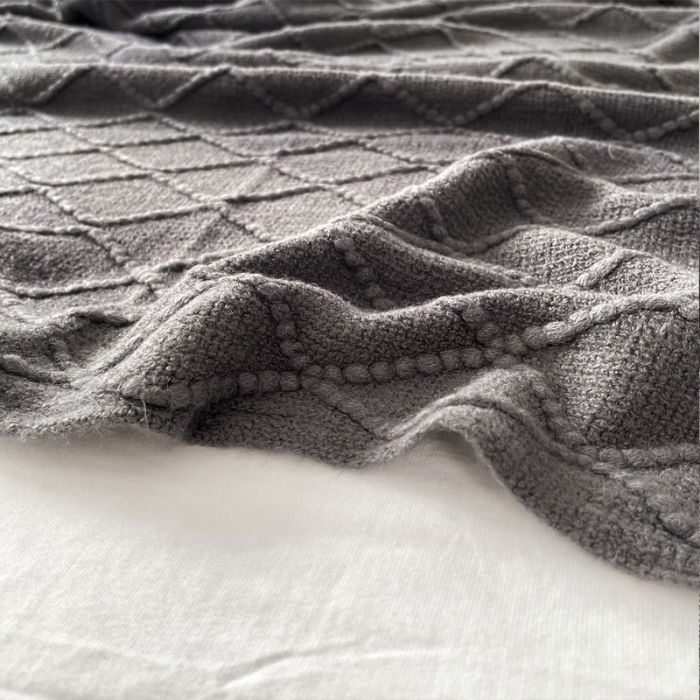 91家纺网 家纺一手货源 找家纺 朴尔针织流苏搭毯搭巾盖毯沙发巾床尾毯床尾旗酒店毯毛毯 碳灰色