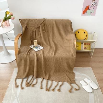 91家纺网 家纺一手货源 找家纺 ins床尾针织毯子北欧棉线流苏沙发毯网红盖毯空调被毛巾被 卡其色