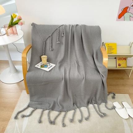91家纺网 家纺一手货源 找家纺 ins床尾针织毯子北欧棉线流苏沙发毯网红盖毯空调被毛巾被 浅灰色