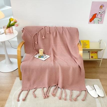91家纺网 家纺一手货源 找家纺 ins床尾针织毯子北欧棉线流苏沙发毯网红盖毯空调被毛巾被 肉粉色