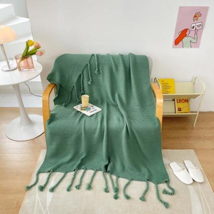 ins床尾针织毯子北欧棉线流苏沙发毯网红盖毯空调被毛巾被 淡绿色