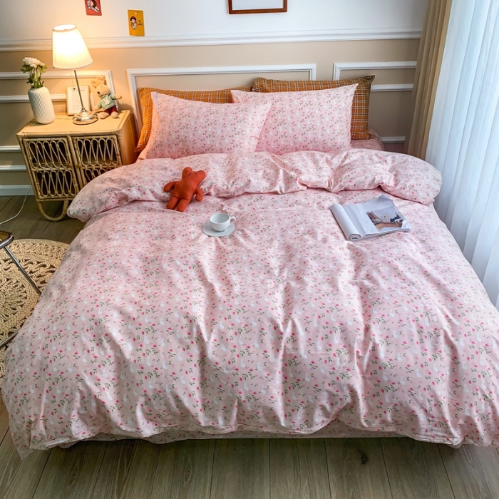 91家纺网 家纺一手货源 找家纺 感遇家纺 2020新款全棉亲肤印花四件套三件套-缘冬系列 花间小兔