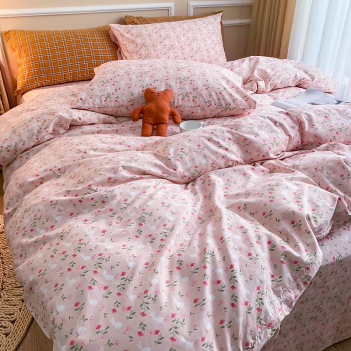 91家纺网 家纺一手货源 找家纺 感遇家纺 2020新款全棉亲肤印花四件套三件套-缘冬系列 花间小兔