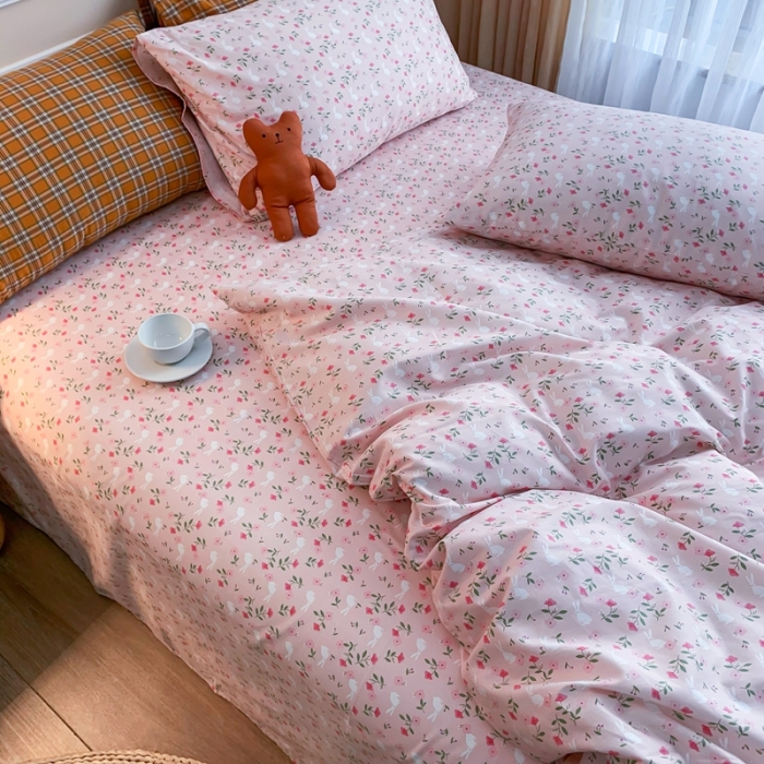 91家纺网 家纺一手货源 找家纺 感遇家纺 2020新款全棉亲肤印花四件套三件套-缘冬系列 花间小兔