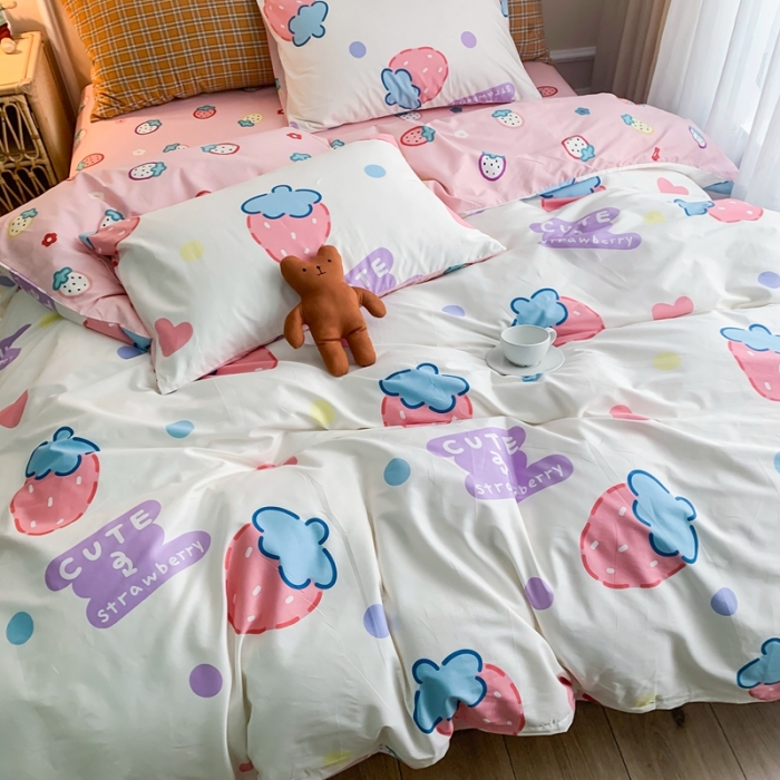 91家纺网 家纺一手货源 找家纺 感遇家纺 2020新款全棉亲肤印花四件套三件套-缘冬系列 大草莓