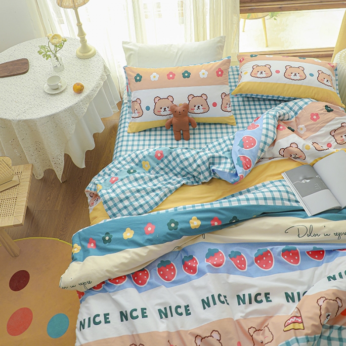 91家纺网 家纺一手货源 找家纺 感遇家纺 2021年春夏新品全棉四件套纯棉三件套 抱抱熊