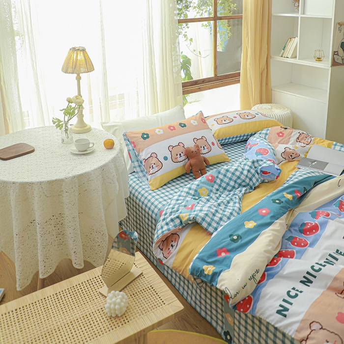 91家纺网 家纺一手货源 找家纺 感遇家纺 2021年春夏新品全棉四件套纯棉三件套 抱抱熊