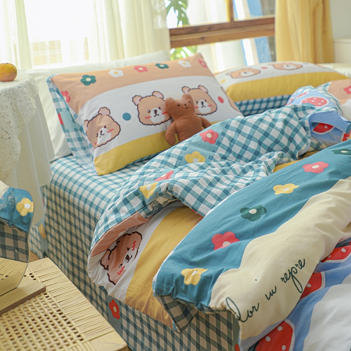 91家纺网 家纺一手货源 找家纺 感遇家纺 2021年春夏新品全棉四件套纯棉三件套 抱抱熊