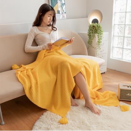 91家纺网 家纺一手货源 找家纺 北欧风披肩流苏针织毯沙发毯午睡盖毯空调被休闲毯小毛毯子 鹅黄色