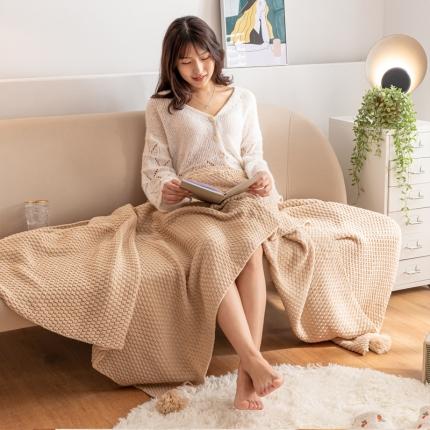 91家纺网 家纺一手货源 找家纺 北欧风披肩流苏针织毯沙发毯午睡盖毯空调被休闲毯小毛毯子 浅咖色