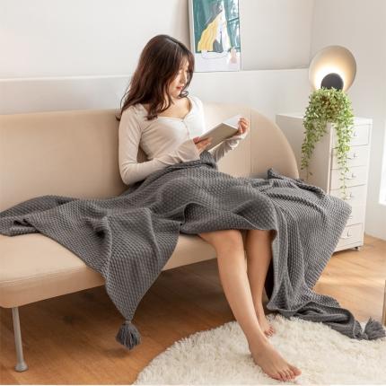 91家纺网 家纺一手货源 找家纺 北欧风披肩流苏针织毯沙发毯午睡盖毯空调被休闲毯小毛毯子 深灰色