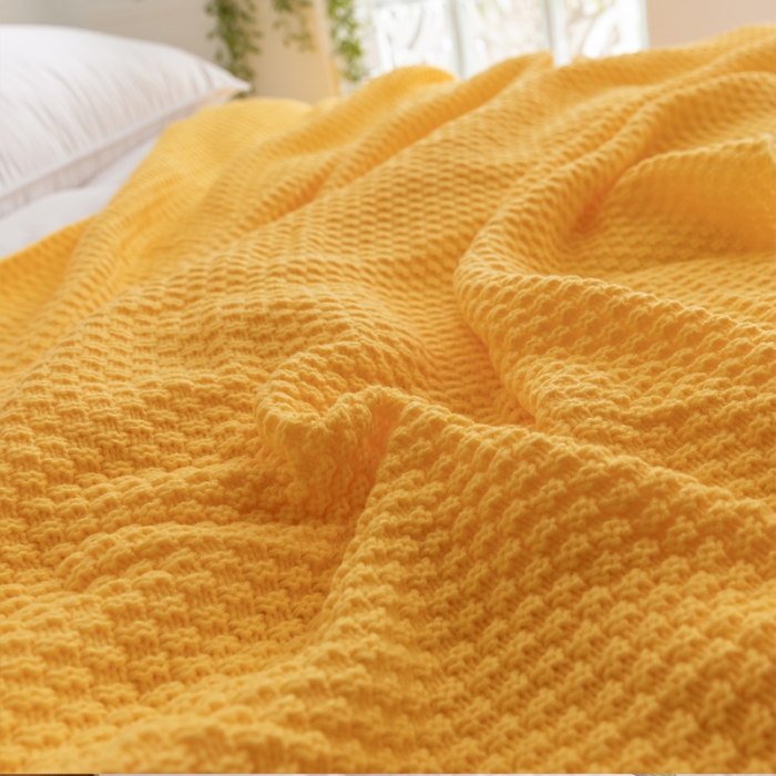 91家纺网 家纺一手货源 找家纺 北欧风披肩流苏针织毯沙发毯午睡盖毯空调被休闲毯小毛毯子 鹅黄色