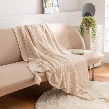 北欧风披肩流苏针织毯沙发毯午睡盖毯空调被休闲毯小毛毯子 米白色