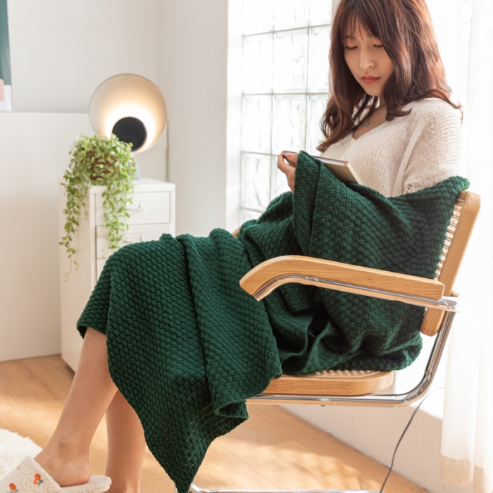 91家纺网 家纺一手货源 找家纺 北欧风披肩流苏针织毯沙发毯午睡盖毯空调被休闲毯小毛毯子 墨绿色