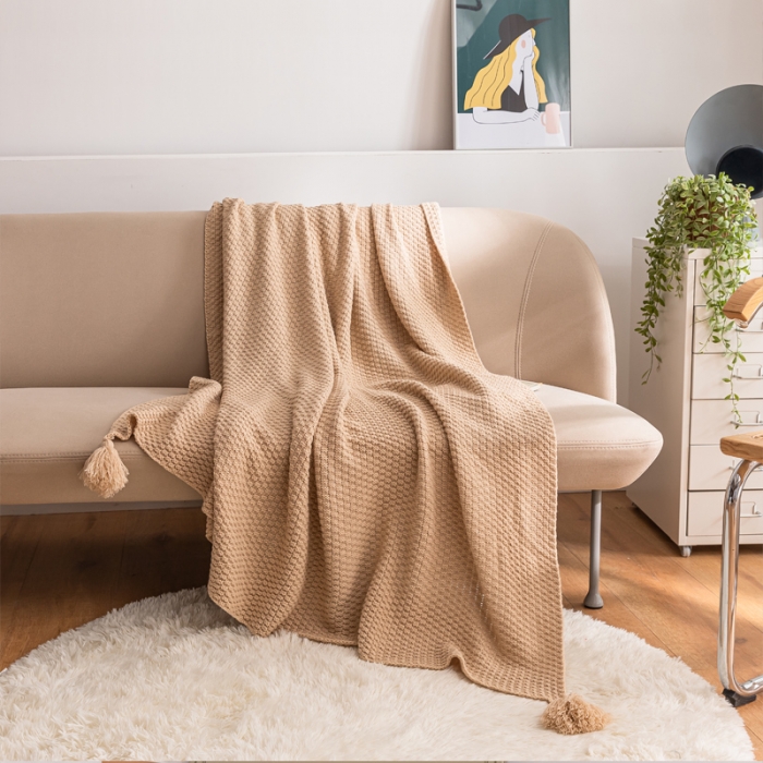 91家纺网 家纺一手货源 找家纺 北欧风披肩流苏针织毯沙发毯午睡盖毯空调被休闲毯小毛毯子 浅咖色