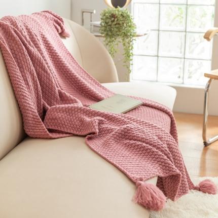 北欧风披肩流苏针织毯沙发毯午睡盖毯空调被休闲毯小毛毯子 肉粉色