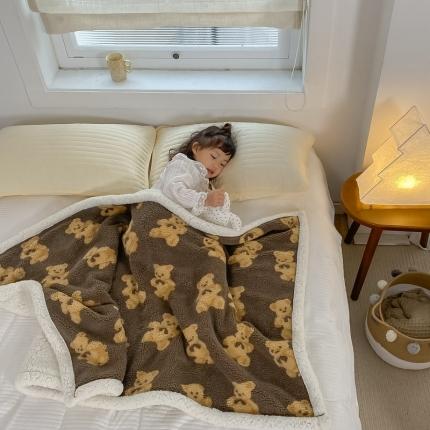 （总）萝莉家纺 2021新款小熊双面羊羔绒暖肤毯