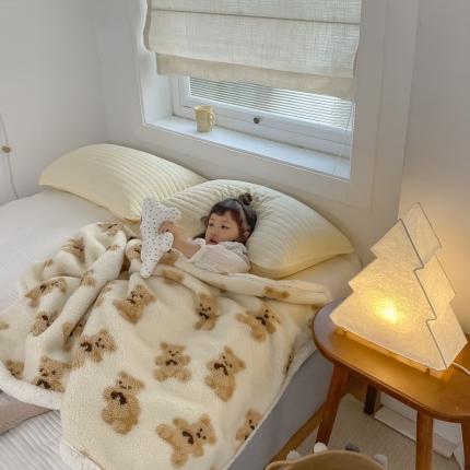 萝莉家纺 2021新款小熊双面羊羔绒暖肤毯 熊-米白