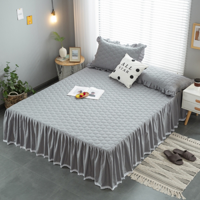 91家纺网 家纺一手货源 找家纺 情煊 2021新款全棉13372夹棉床裙(可定制尺寸) 绅士灰