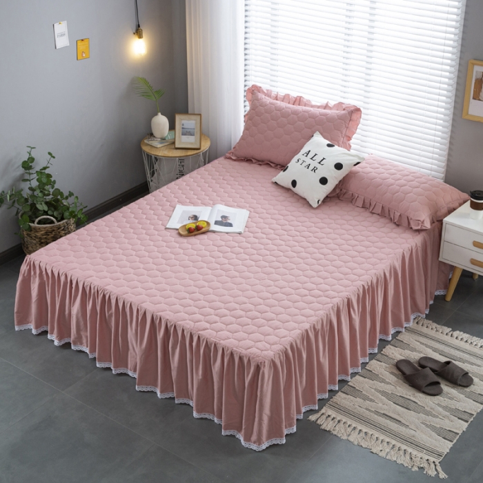 91家纺网 家纺一手货源 找家纺 情煊 2021新款全棉13372夹棉床裙(可定制尺寸) 豆沙