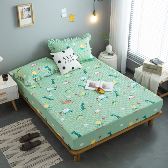 91家纺网 家纺一手货源 找家纺 情煊 2021新款全棉13372夹棉床笠(可定制尺寸) 精灵小恐龙