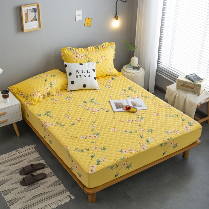 91家纺网 家纺一手货源 找家纺 情煊 2021新款全棉13372夹棉床笠(可定制尺寸) 静沐花开