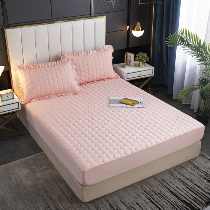 91家纺网 家纺一手货源 找家纺 情煊 2021新款全棉13372夹棉床笠(可定制尺寸) 粉玉