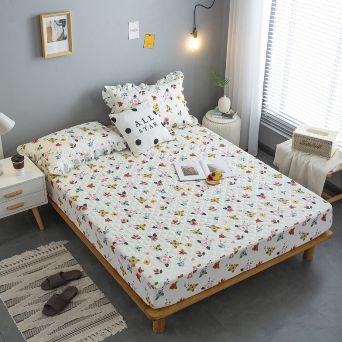 91家纺网 家纺一手货源 找家纺 情煊 2021新款全棉13372夹棉床笠(可定制尺寸) 花儿朵朵