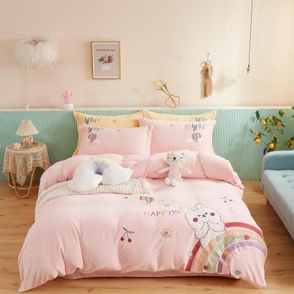星尚家纺 2021新款牛奶绒宝宝绒四件套 萌小兔-粉玉